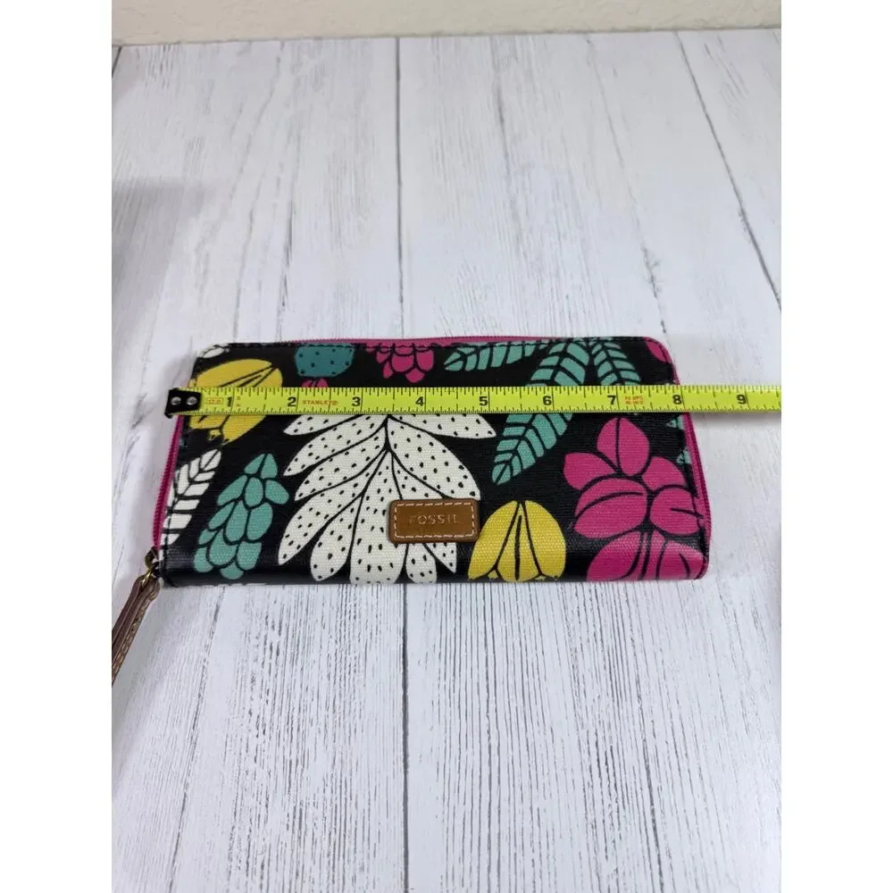 Fossil Dark Floral Cactus Succulent Fiona Crossbody Purse Matching Wallet EUC
